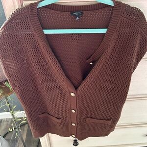 Women’s Talbots 1X Brown Sweater Vest Button Up Never Worn